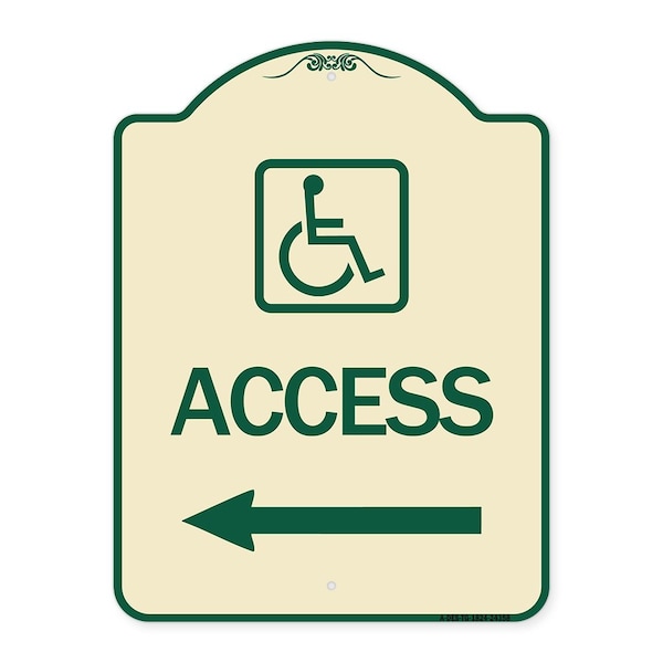 Access W/ Updated Isaand Left Arrow Heavy-Gauge Aluminum Architectural Sign, 24" H, TG-1824-24358